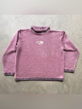 Vintage 90s E.M.I. Sportswear Pink Fleece Mock Neck Sweater Embroidered XL